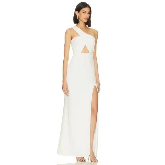 Nookie Bliss Cut Out Gown Maxi Dress One Shoulder Cut-Out Front High Slit Large